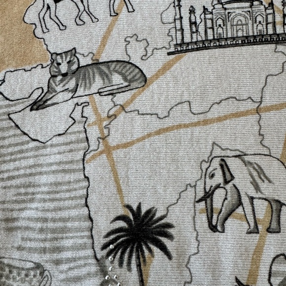 Mesh+Lace Graphic Long Sleeve Top with India Theme with Rhinestones - Picture 5 of 9